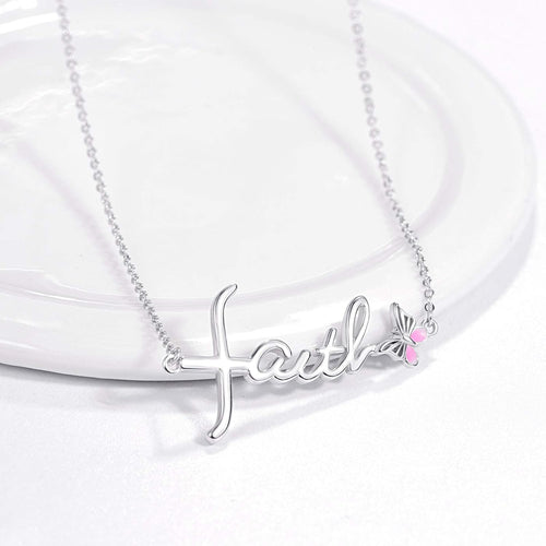 Faith Necklace for Women, 925 Sterling Silver Faith Pendant, Religious Gift for Daughter or Sister