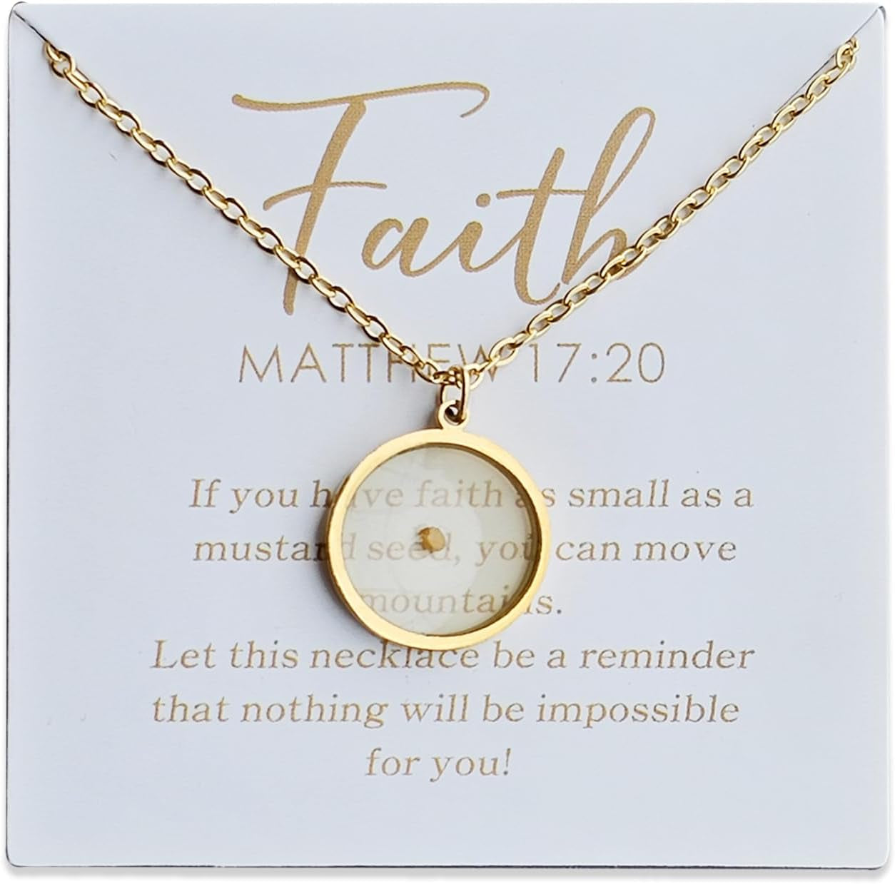 Mustard Seed "Move Mountains" Necklace for Women – Matthew 17:20 Faith Jewelry (Gift-Carded)