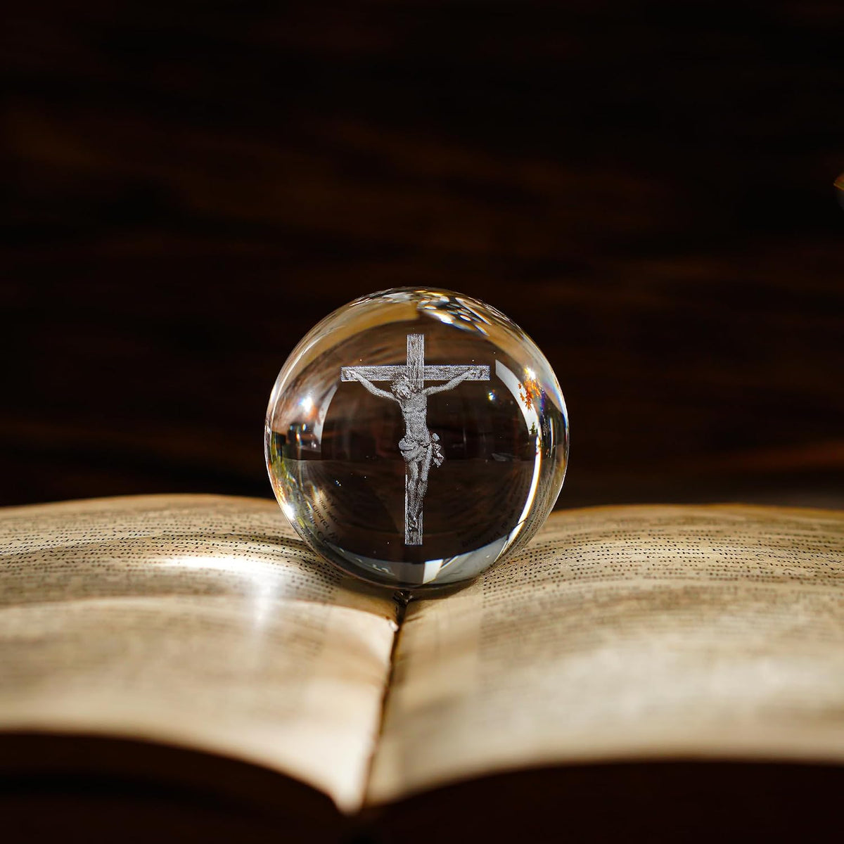 2.3In Jesus Crystal Ball with Stand 3D Cross Gift for Christian Catholic | K9 Crystal Laser Engraving Includes Metal Display Stand Gift Box Ready Ideal for Prayer Room Church Home Display