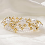 Gold Cross Pearl Bracelet Stack for Women, Stackable Faith Bracelet Set