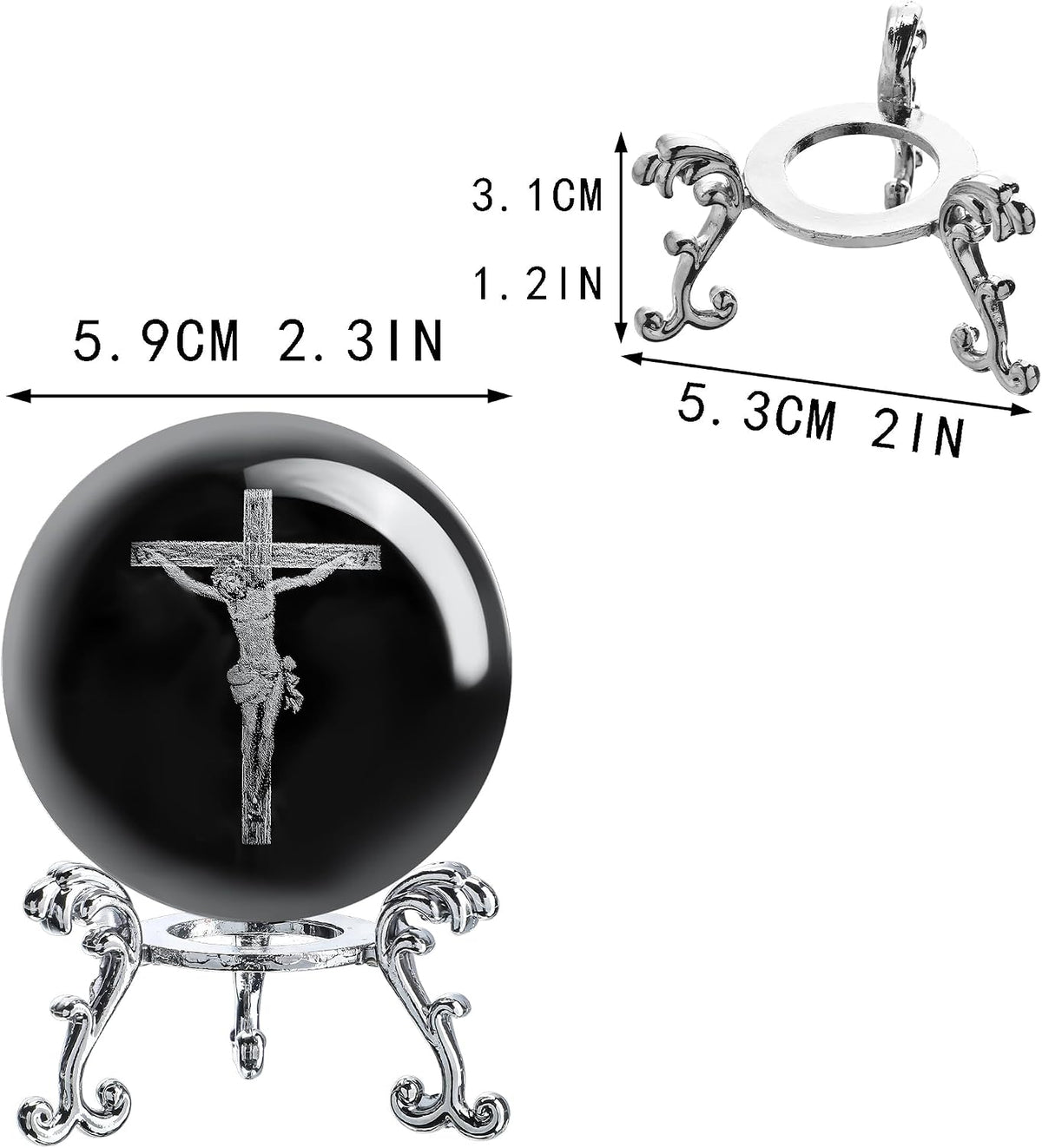 2.3In Jesus Crystal Ball with Stand 3D Cross Gift for Christian Catholic | K9 Crystal Laser Engraving Includes Metal Display Stand Gift Box Ready Ideal for Prayer Room Church Home Display
