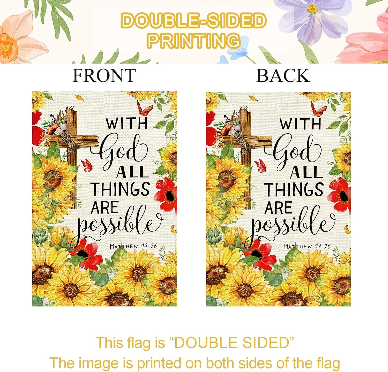 Sunflower Garden Flag, Double Sided Burlap, 12.5x18 Inch with Clip and Stopper