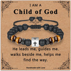 Adjustable Cross Bracelet for Boys, Tiger Eye Beaded Faith Bracelet, Christian Gift