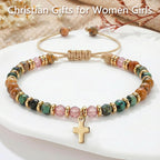 Adjustable Cross Bracelet for Boys, Tiger Eye Beaded Faith Bracelet, Christian Gift