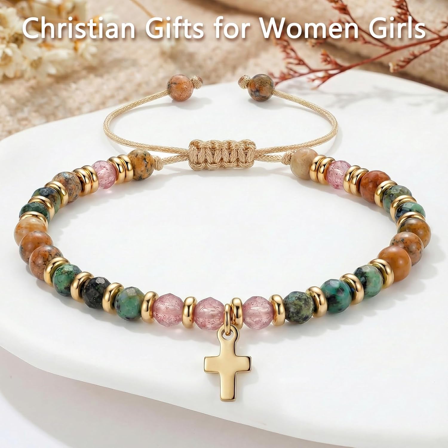 Adjustable Cross Bracelet for Boys, Tiger Eye Beaded Faith Bracelet, Christian Gift
