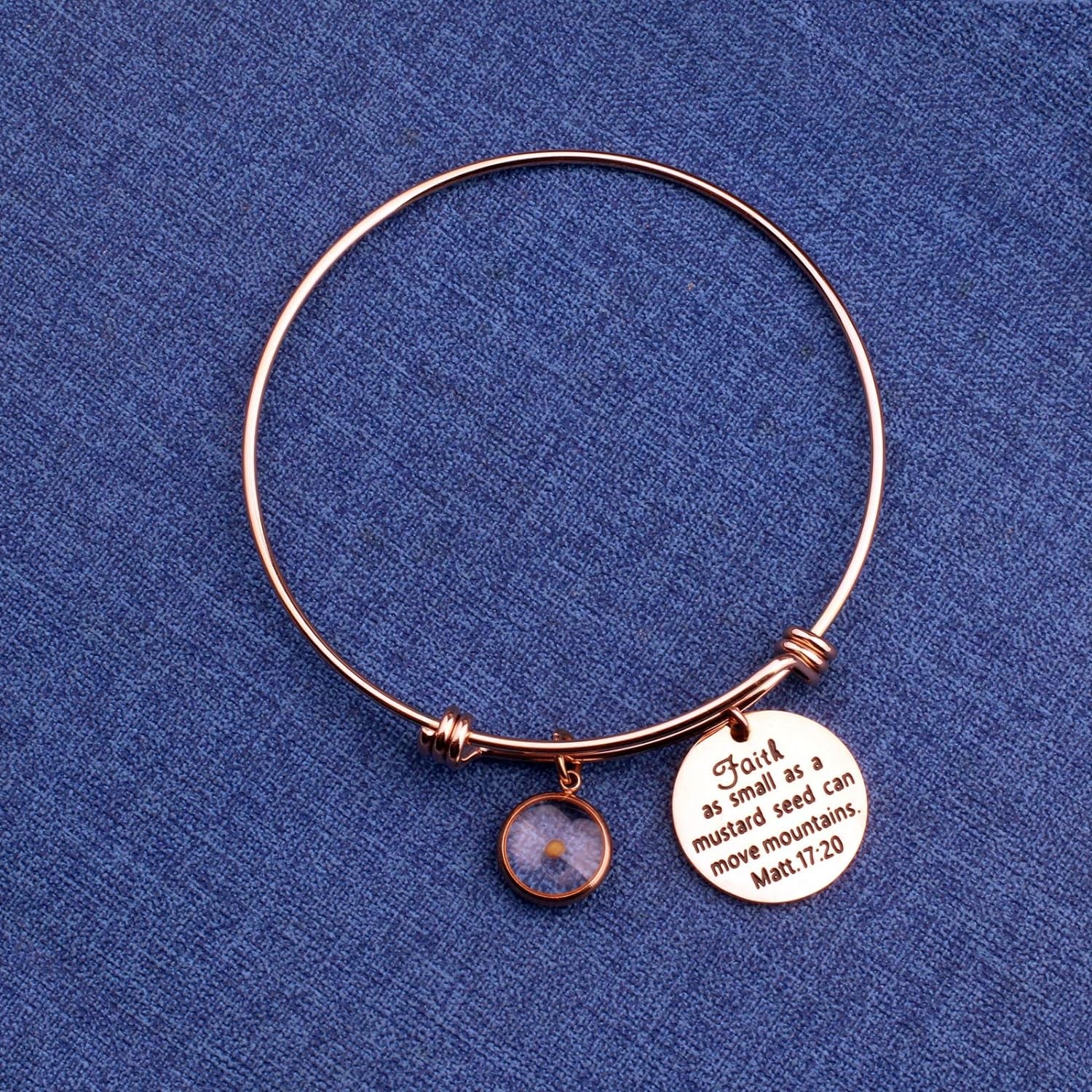 Faith Mustard Seed Bracelet, Stainless Steel Charm Bracelet, Christian Inspirational Gift(Matt 17:20 RG)
