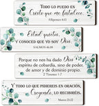 4 Pieces Spanish Bible Verse Wall Decor Set, Christian Wood Plaque Signs(Fresh Style)