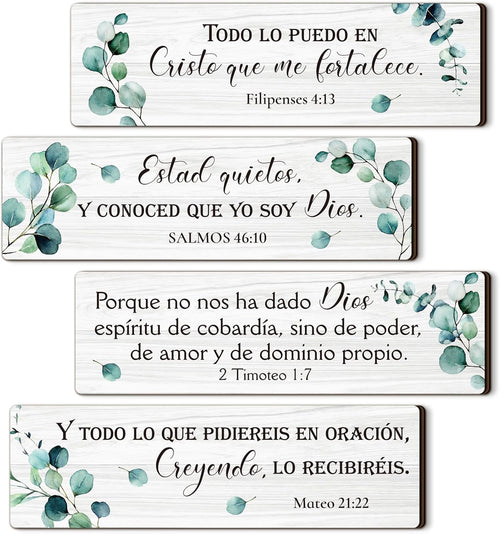 4 Pieces Spanish Bible Verse Wall Decor Set, Christian Wood Plaque Signs(Fresh Style)
