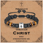 Adjustable Cross Bracelet for Boys, Tiger Eye Beaded Faith Bracelet, Christian Gift
