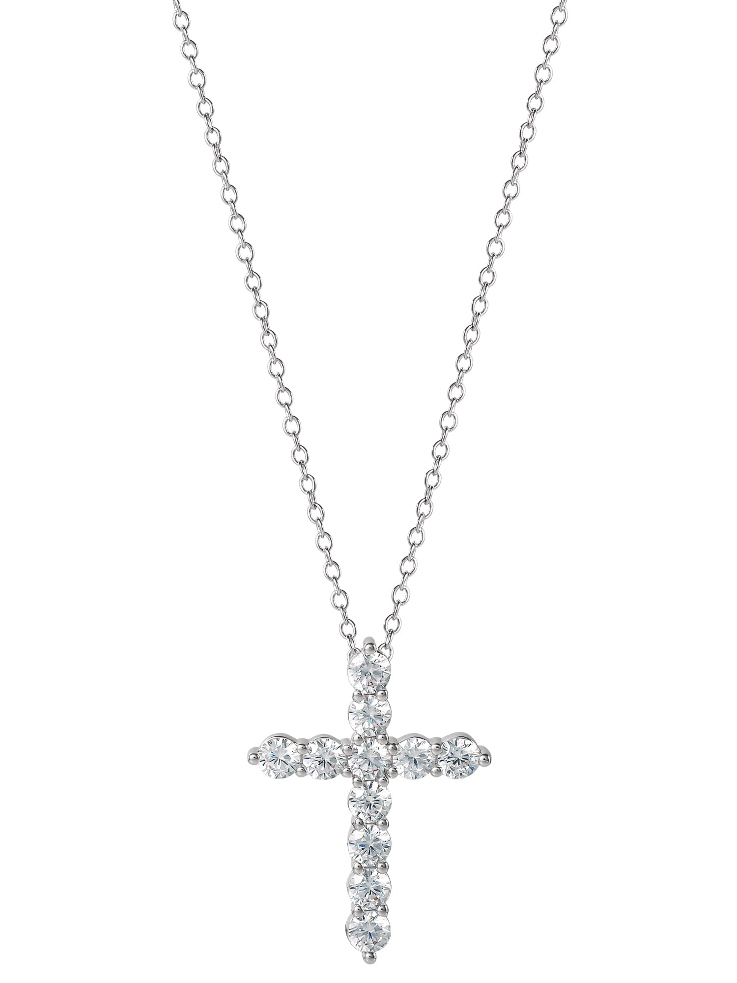 Silver-Plated Cubic Zirconia Cross Pendant Necklace, 18" + 2" Extender