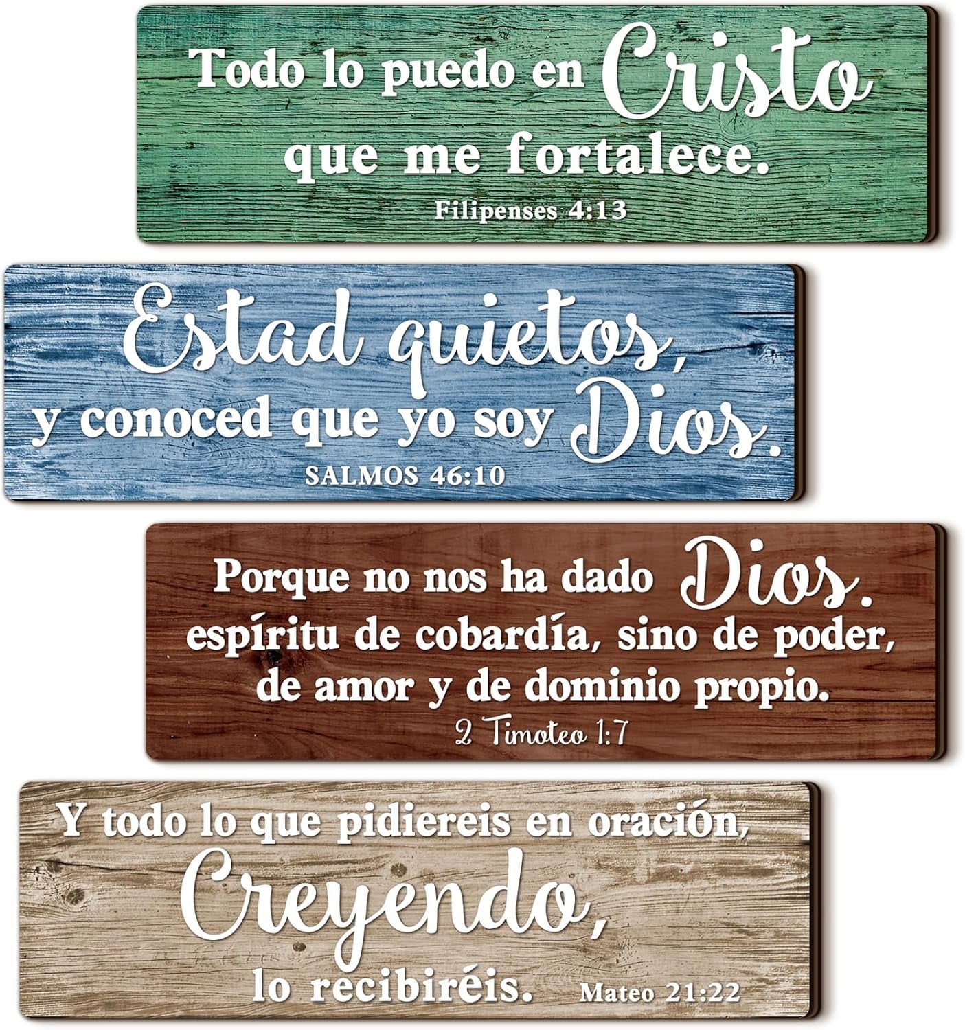 4 Pieces Spanish Bible Verse Wall Decor Set, Christian Wood Plaque Signs(Fresh Style)