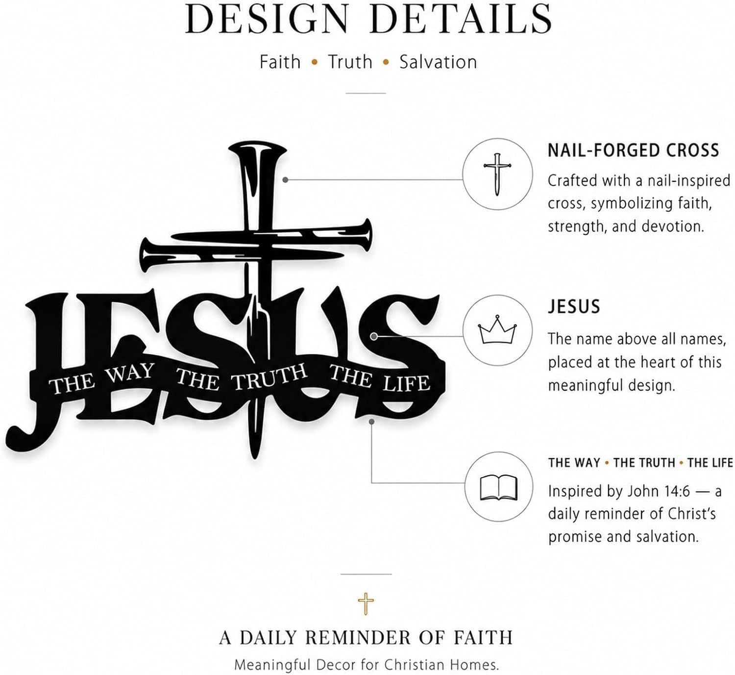 Jesus Cross Metal Wall Decor, Christian Cross Wall Art 14x10