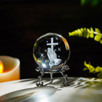 2.3In Jesus Crystal Ball with Stand 3D Cross Gift for Christian Catholic | K9 Crystal Laser Engraving Includes Metal Display Stand Gift Box Ready Ideal for Prayer Room Church Home Display