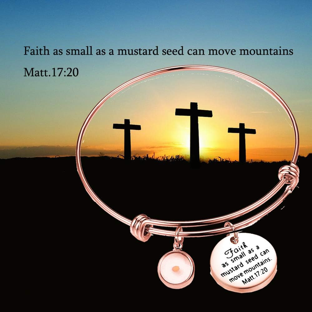 Faith Mustard Seed Bracelet, Stainless Steel Charm Bracelet, Christian Inspirational Gift(Matt 17:20 RG)