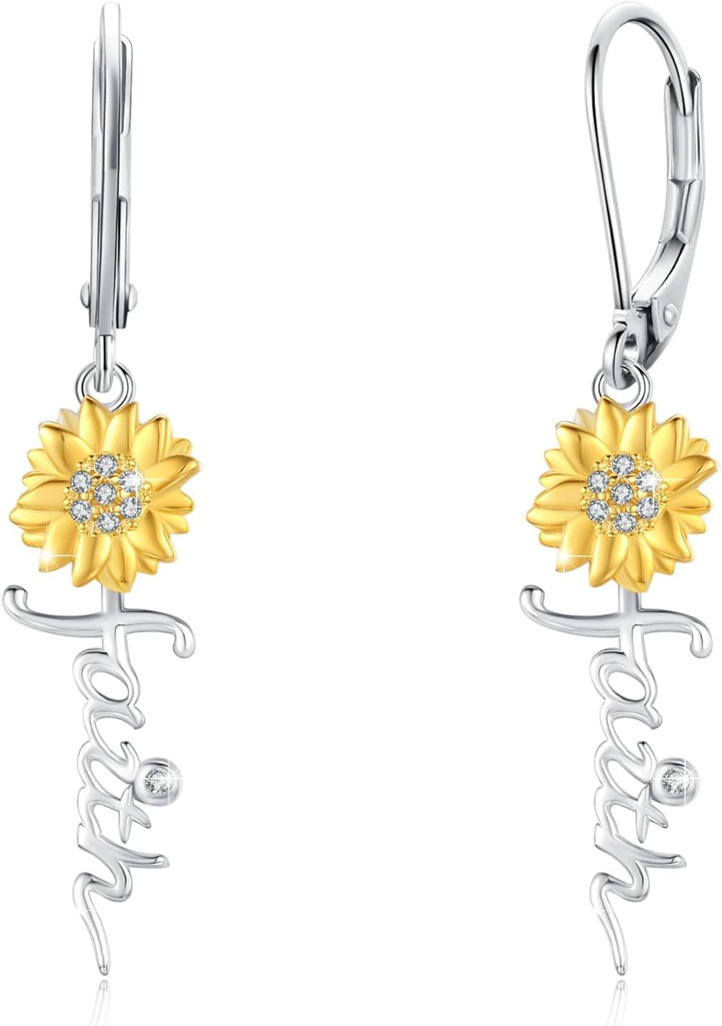 Sunflower Faith Earrings, 925 Sterling Silver Cross Hoop Huggies, Christian Gift for Women